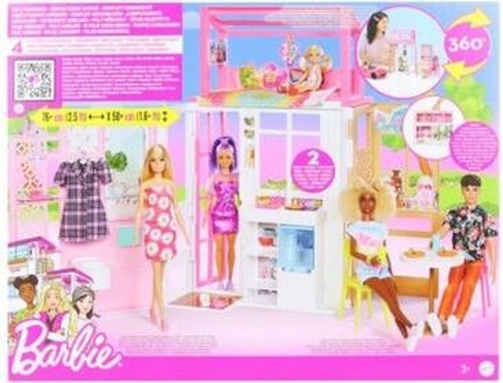 Mattel HCD47 - Barbie - 2-stöckiges möbliertes Spielhaus mit Zubehör (ohne Puppen)