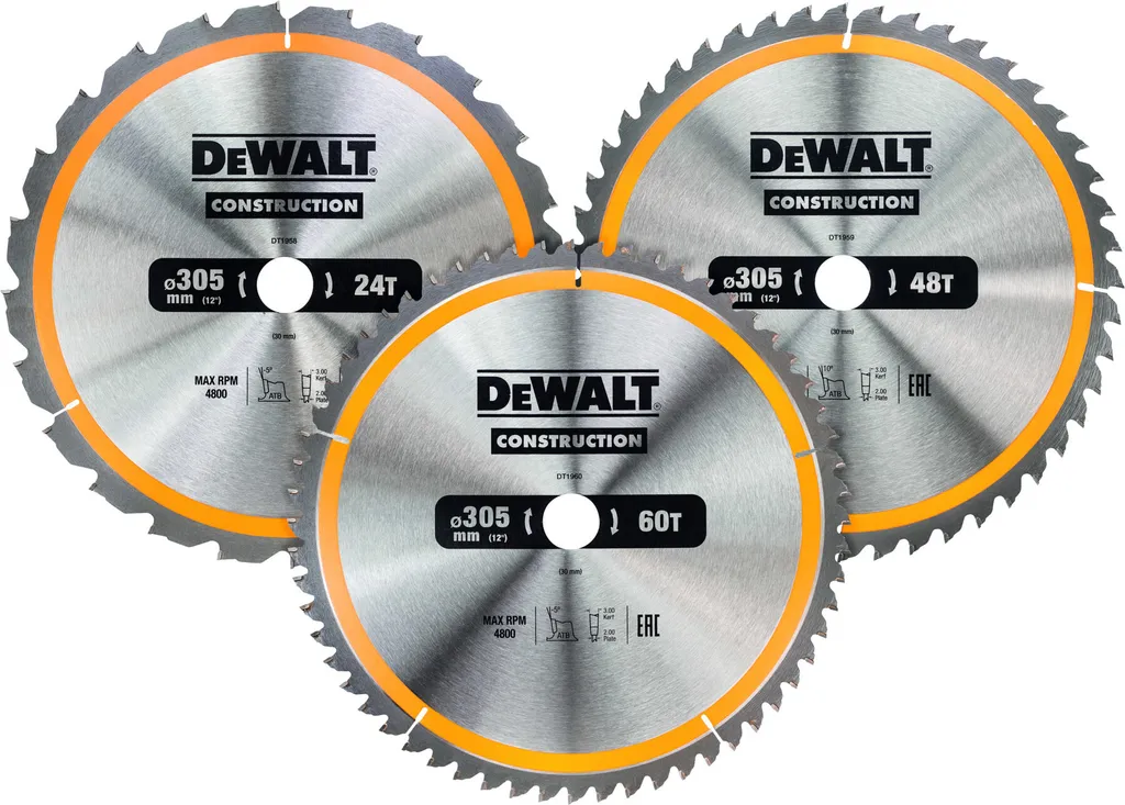 Scie à anneau Dewalt 305mm lot de 3 pour éviter les blocages de coupe