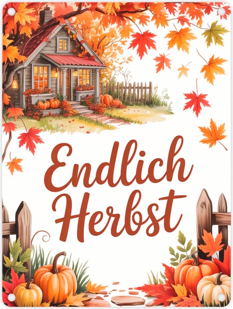 Herbstlandschaft Metallschild in 15x20 cm - Endlich Herbst