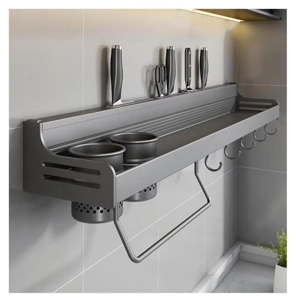 COITROZR Portaspezie Parete Senza Fori 80 cm Grigio per Famiglie - 4