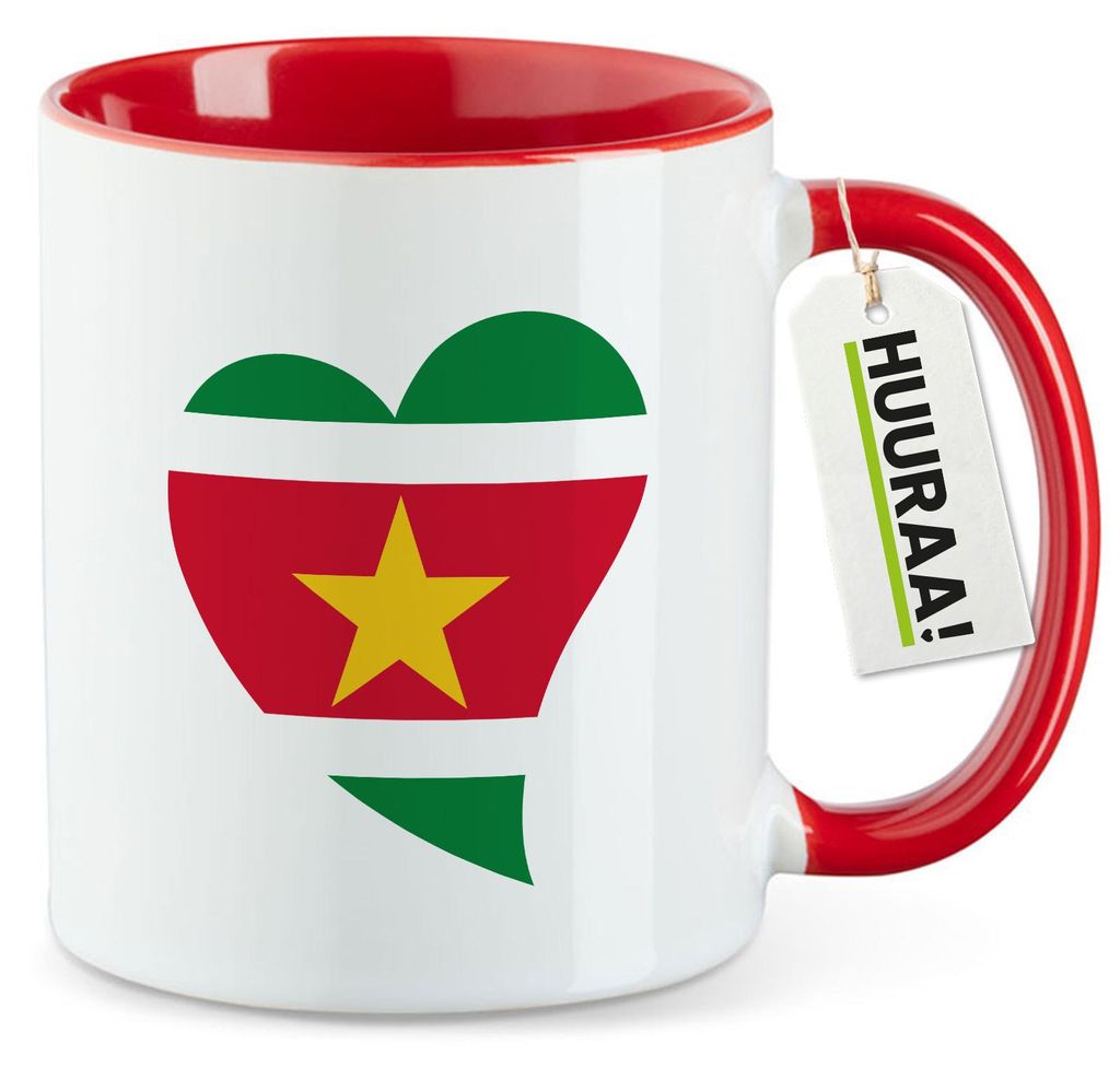 Huuraa Kaffeetasse Surinam Flagge Herz 330ml Rot Keramik Kaffeebecher Geschenkidee