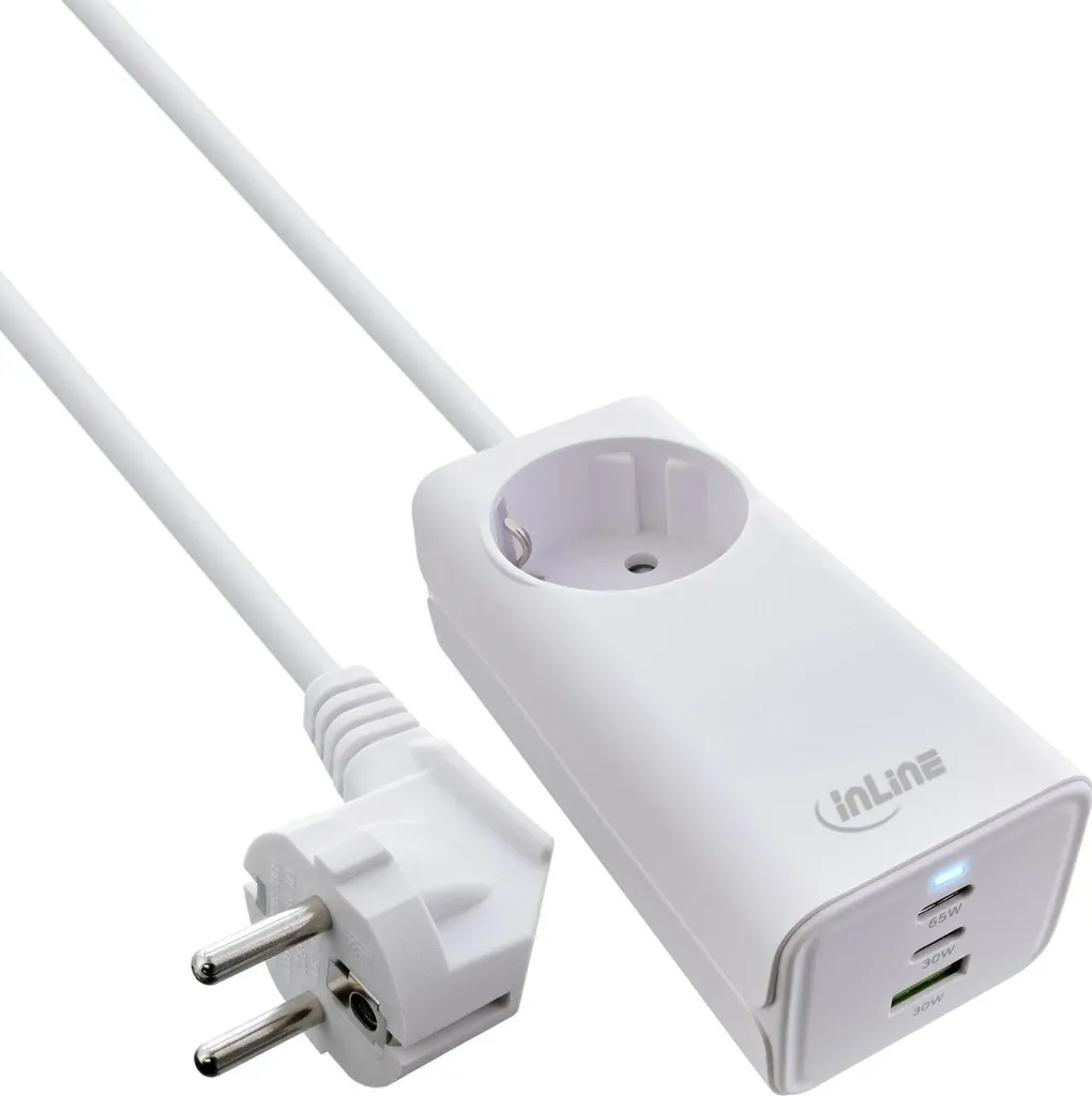 Bloc d'alimentation USB GaN InLine avec Sécurité Prise de Terre et 3 Ports