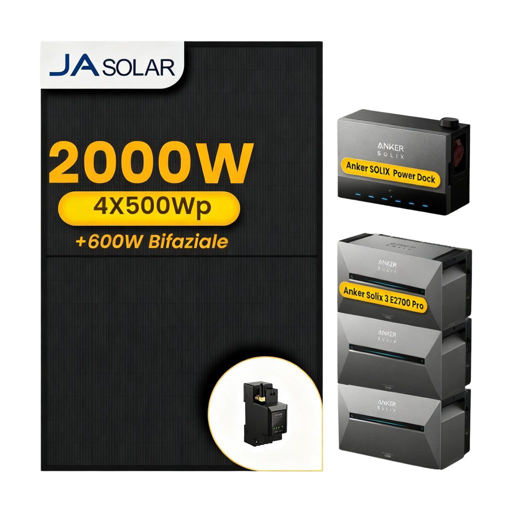 Powerness Balkonkraftwerk mit Speicher, Anker Multisystem SOLIX Solarbank Power Dock mit 3x Solarbank 3 E2700 Pro Speicher und 4x 500W JA Solar Mo...