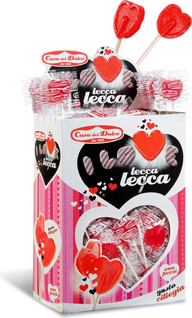 CASA DEL DOLCE Kleiner Herzlutscher, Herzförmiger Lutscher, Kirschgeschmack, Packung mit 200 Stück, Einzeln verpackt, Italy, Laktosefrei, Gluten...