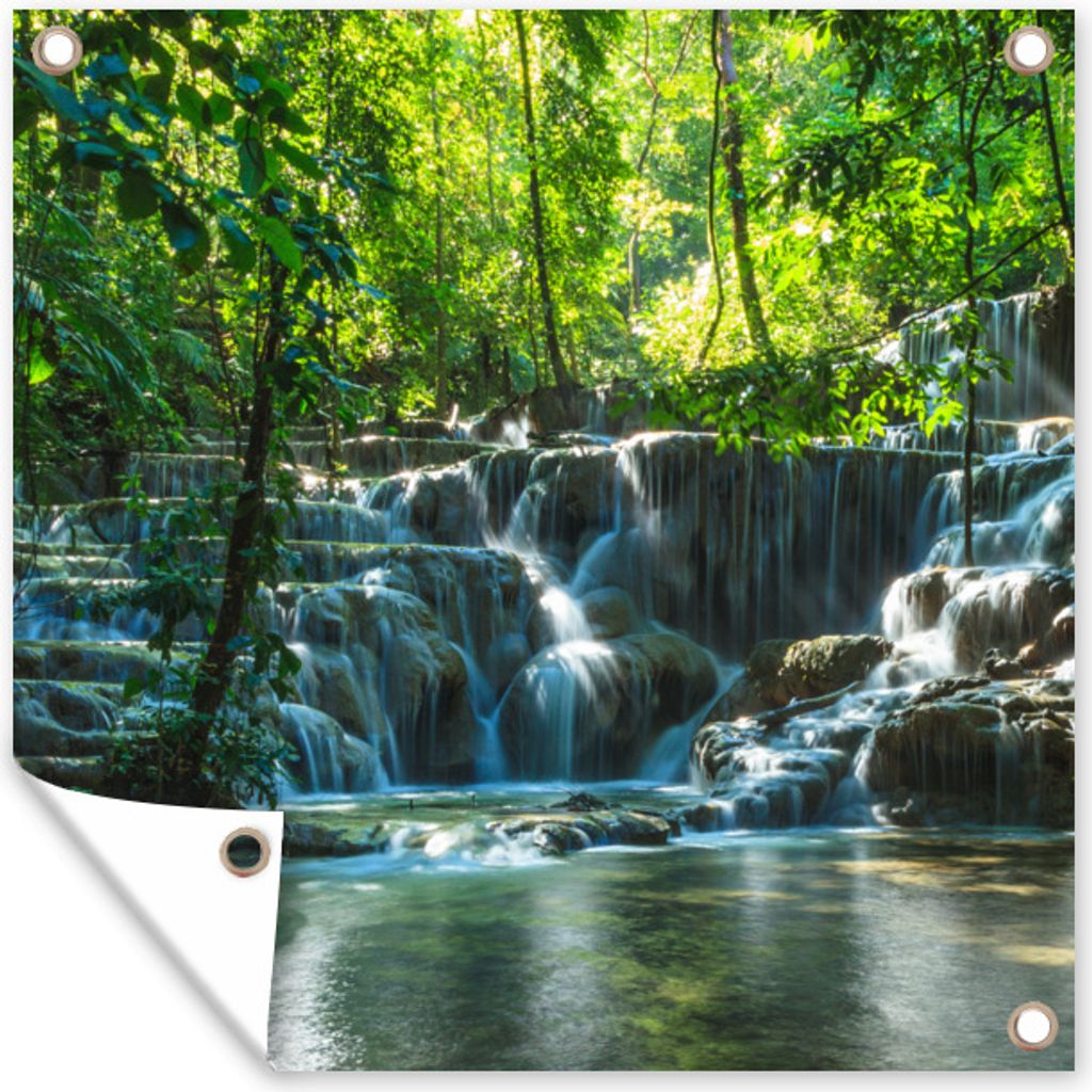 MuchoWow 50x50 cm Outdoor-Poster Gartendeko Sichtschutz Garten Poster für den Garten Dschungel-Wasserfall in Palenque Mexiko