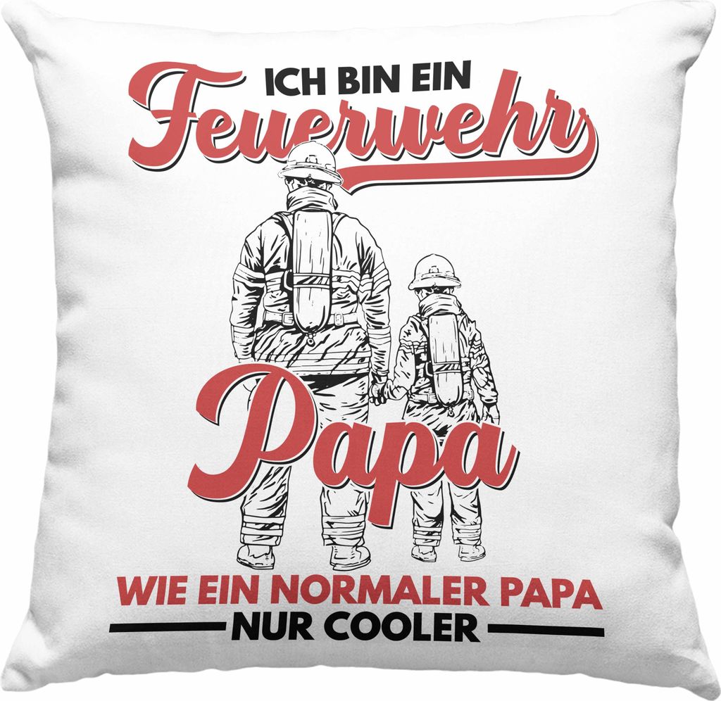 Trendation - Feuerwehr Papa Deko-Kissen mit Füllung 40x40 Geschenke Zubehör Lustig Einsatz Geburtstag Spruch Vatertag Feuerwehrmann Geschenkidee ...