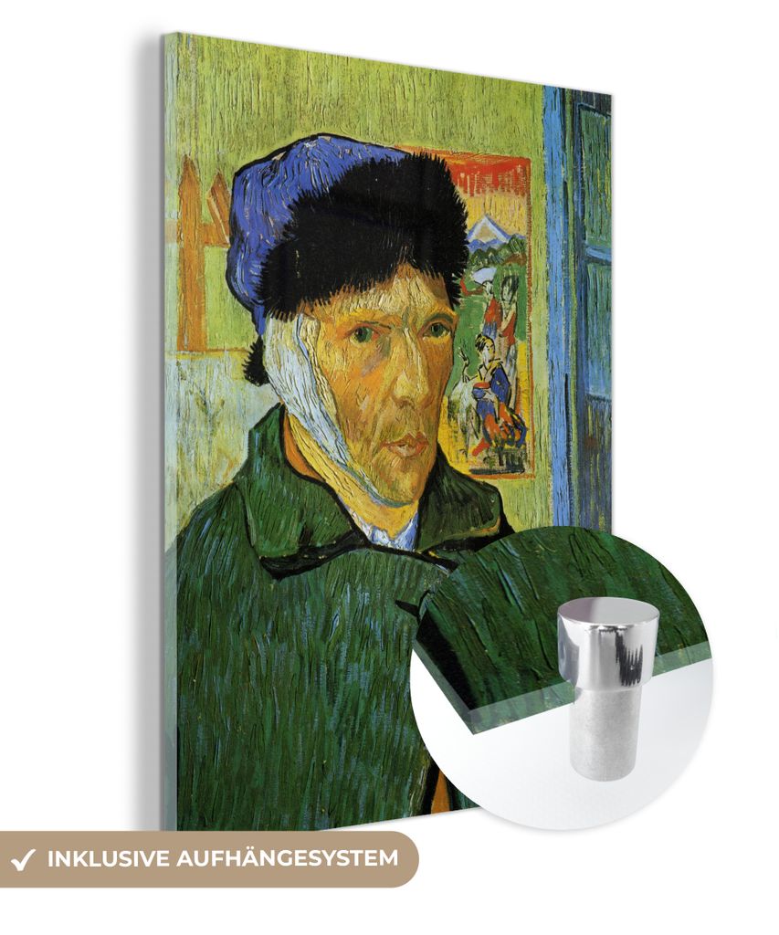 MuchoWow Glasbilder - Bilder auf Wandbild - Foto auf Glas Selbstbildnis mit verbundenem Ohr - Vincent van Gogh 90x120 cm Wanddekoration aus Glas ...