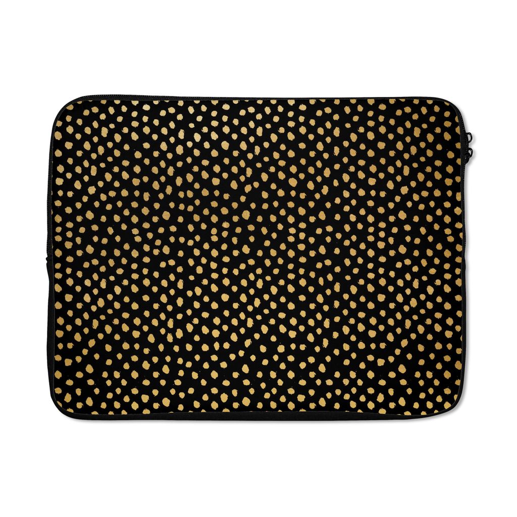 MuchoWow Laptop Hülle 15 Zoll Ockergelb - Schwarz - Tupfen - Muster Laptoptasche - Laptoptasche - Sleeve - Rundum-Schutz