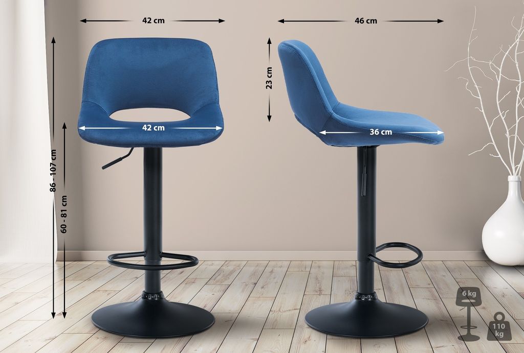 Barhocker HLO-CP243 Samt schwarz blau