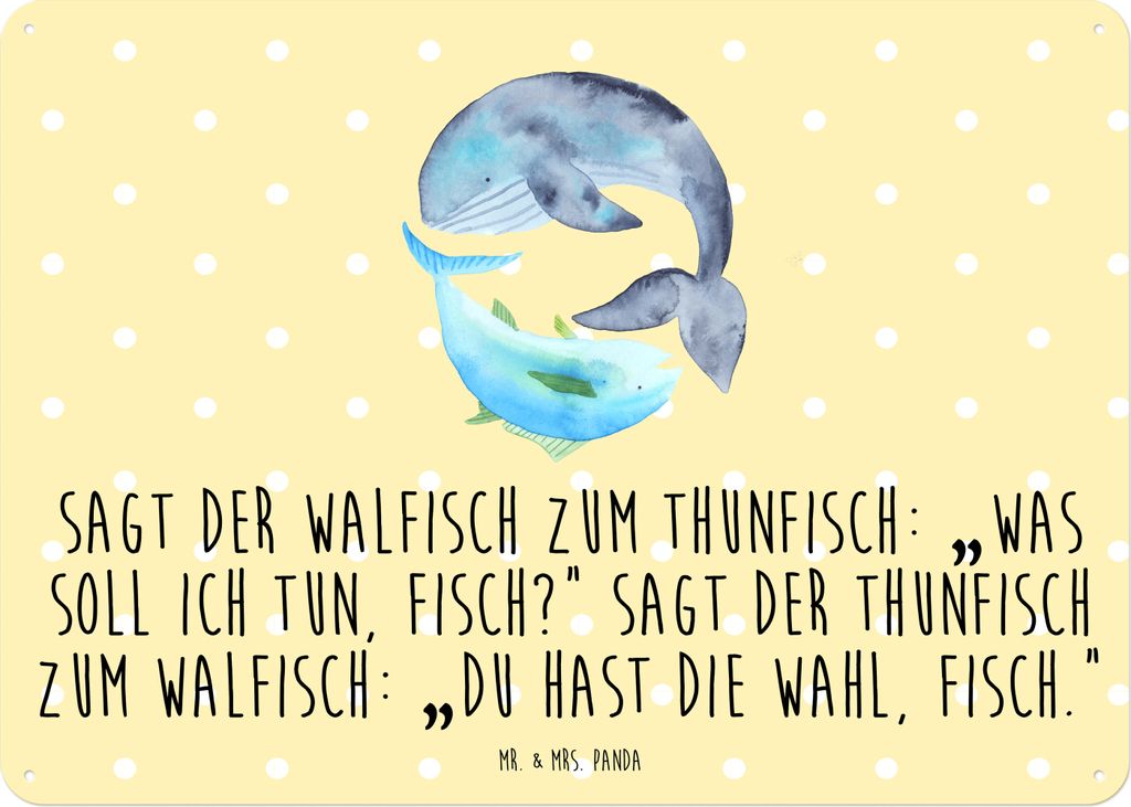 Mr. & Mrs. Panda tafel Walfisch Thunfisch DIN A5 - Gelb Pastell - Geschenk, Witz, Wal, Schild, Tunfisch, Magnetschild, Wandbild, Türschild, Lustig...
