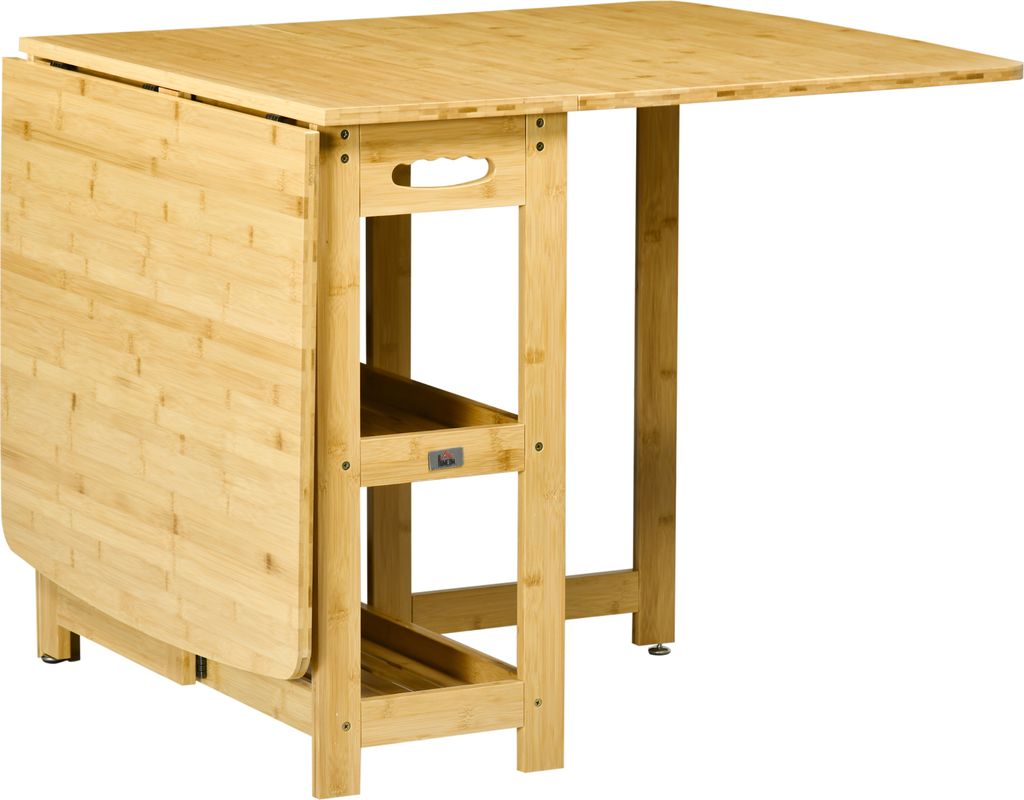 Klapptisch, Esstisch, Esszimmertisch, Küchentisch mit Ablagefächer, verstellbaren Füße, Bambus, Naturholz, 149,5 x 80 x 73,5 cm,