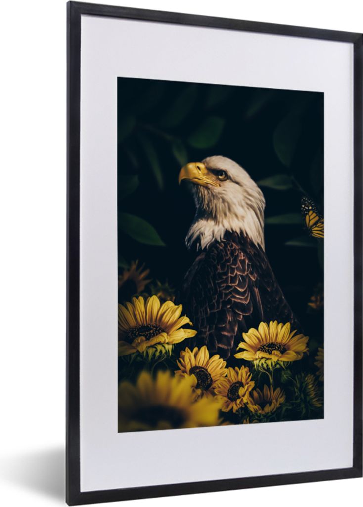 MuchoWow Gerahmtes Poster Adler - Gelb - Blumen - Botanisch 40x60 cm - Poster mit Schwarzem Bilderrahmen Wandposter Rahmen Foto Bilder - Poster i...
