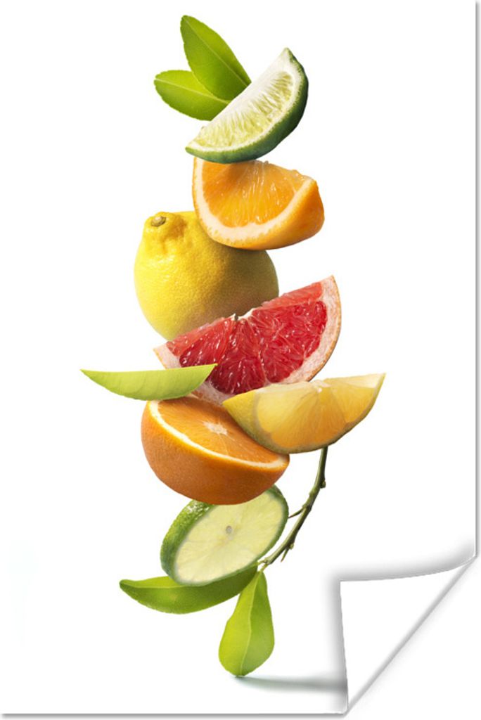 MuchoWow Poster Obst - Zitrusfrüchte - Weiß 120x180 cm - Kunstposter