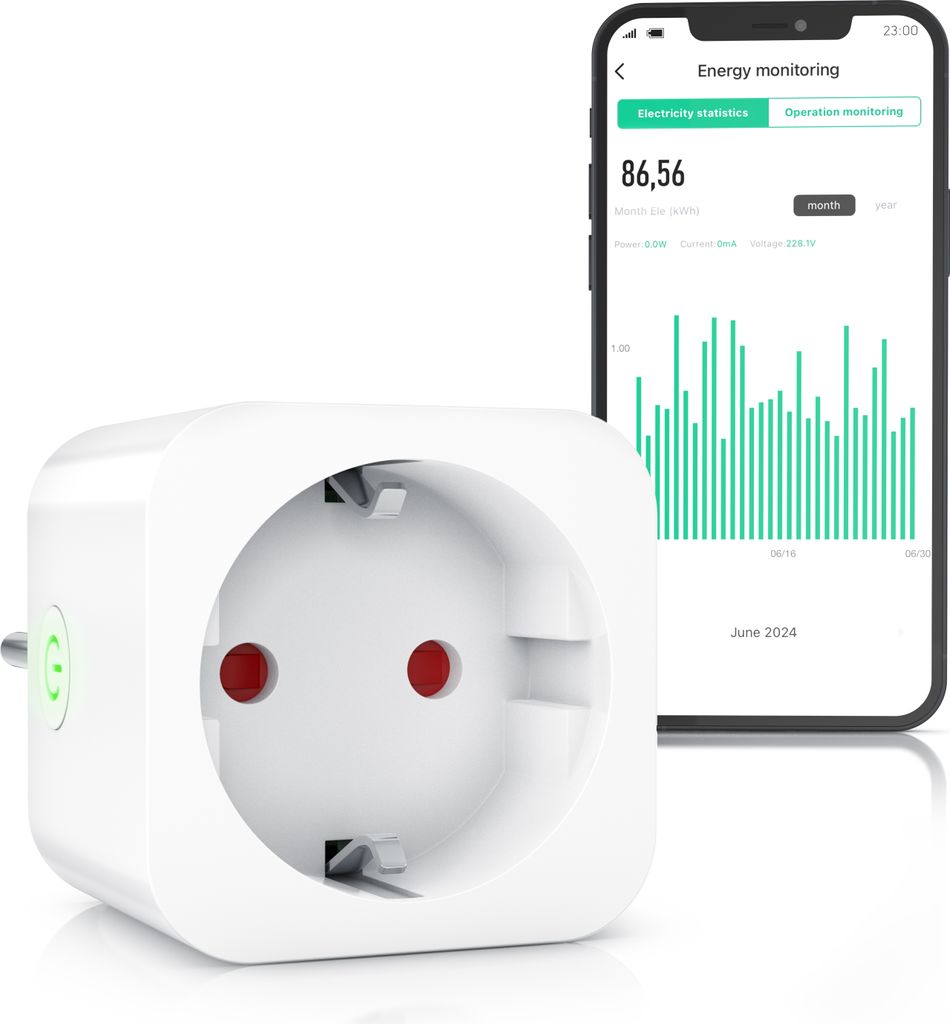 BEARWARE WLAN-Steckdose mit Strommessung, 2,4Ghz WiFi Fernsteuerung per App, Sprachsteuerung, Zeitschaltuhr, Energiekostenmessgerät, Smart life Ap...