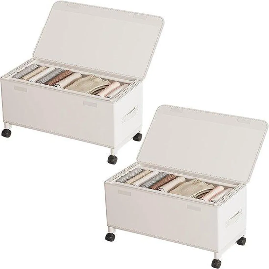 Lot de 2 Coffres de Rangement Sous Lit avec Roulettes Blanc - Structure Métal
