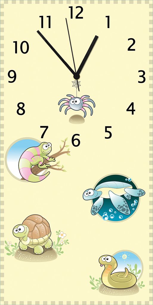 Wallario Design Wanduhr bedruckt, Größe 30 x 60 cm, Motiv: Lustige Comictiere