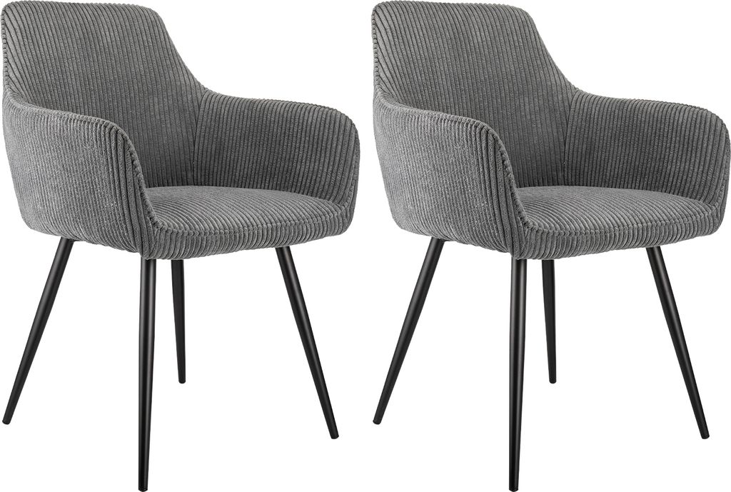 2er Set Esszimmerstühle mit Armlehne, Cordstoff, gepolstert, ergonomisch, modern, stabil, Metallgestell