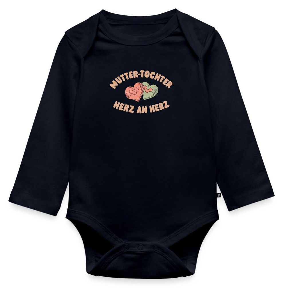 Spreadshirt Mutter-Tochter Herz an Herz Tages Baby Body Langarm, 80 (9-12 M.), Navy