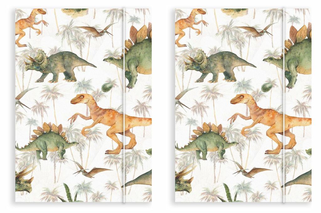Friendly Fox DIN A4 Sammelmappen Dino, 2x Schulmappe Kinder, Postmappe A4 Schule mit Gummizug, bunte Hausaufgabenmappe Kinder Schule