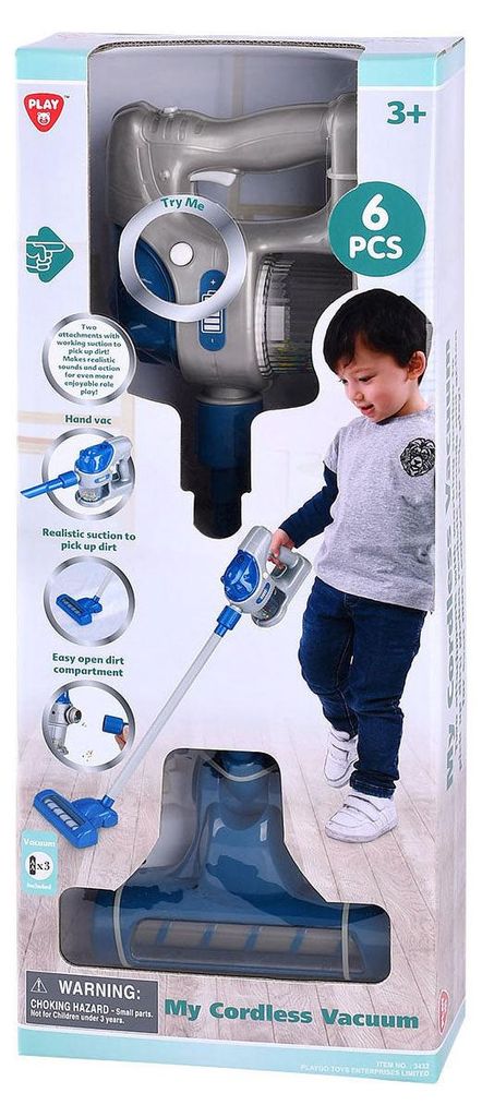 Playgo Akku-Staubsauger Grau-Blau – 6-teilig