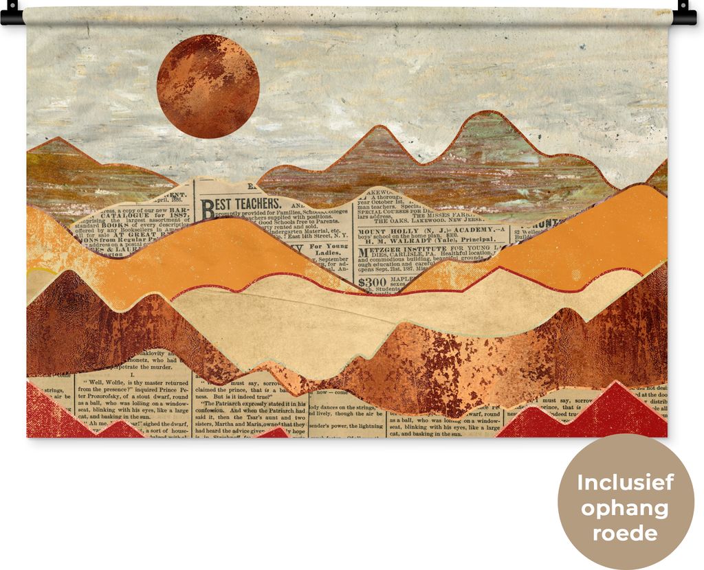 MuchoWow Wandteppich Wandbehang Vintage - Zeitung - Bronze - Abstrakt - Landschaft - Farben 90x60 cm Tapisserie Dekoration Wandtuch - Wandskulptu...