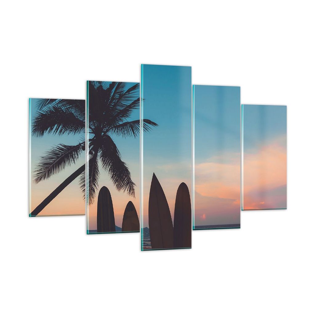 Bilder auf glas - Strand Meer Palme - 150x100cm - Glasbilder - Wandbilder - Kunstdruck - zum Aufhängen bereit - Wanddekoration aus Glas - Glas Bil...