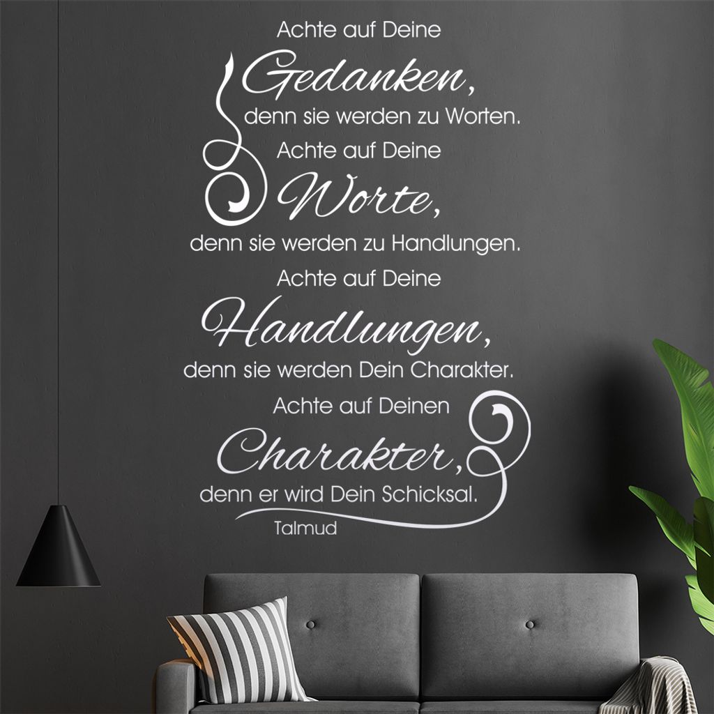 Achte auf Deine Gedanken... Wandtattoo in 6 Größen - Wandaufkleber Wall Sticker - Dekoration, Küche, Wohnzimmer, Schlafzimmer, Badezimmer