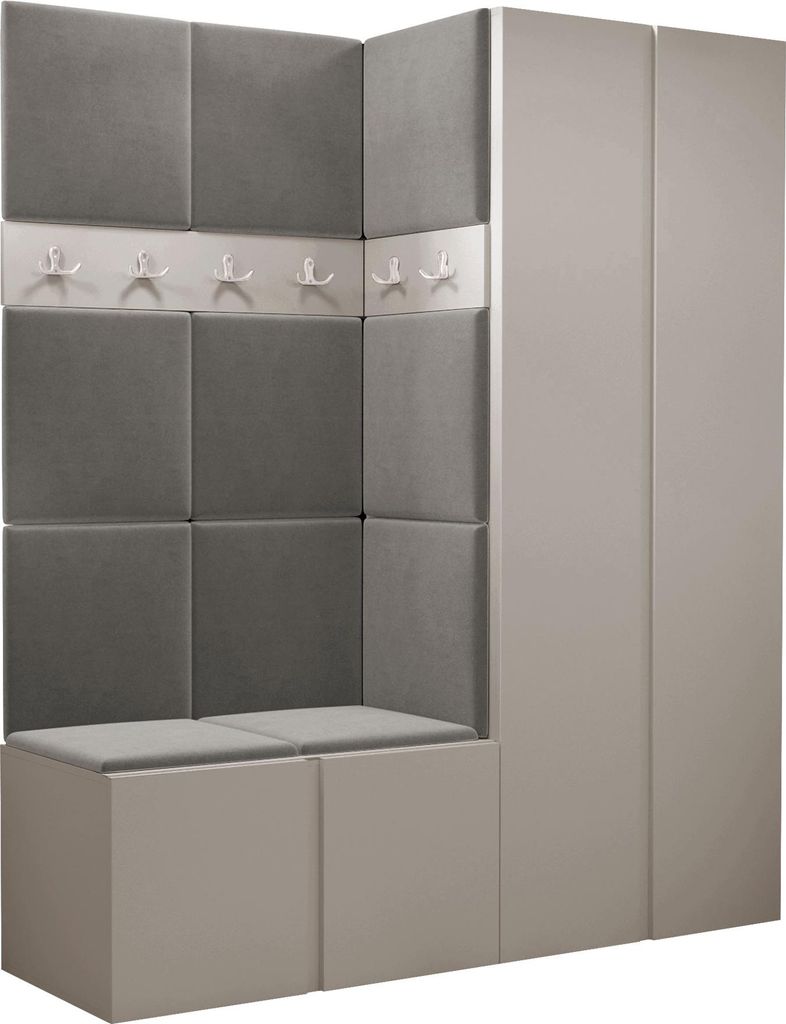 MIRJAN24 Garderoben-Set Orion III, Garderobe mit Sitzbank mit 11 x Wandpanel 42x42 (Farbe: Cashmere, Manila 16)