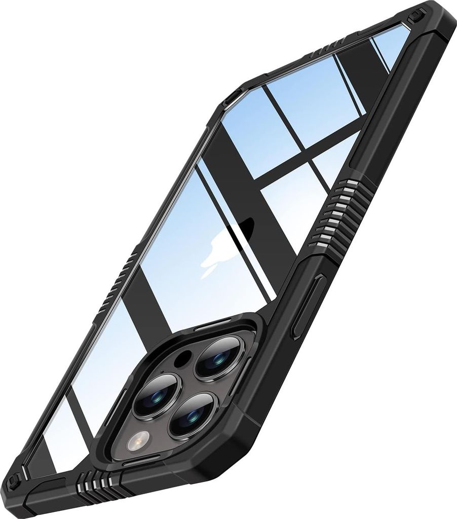 Hülle für iPhone 14 Pro Max 6,7 Zoll, transparente Rückseite, schwarzer Rahmen