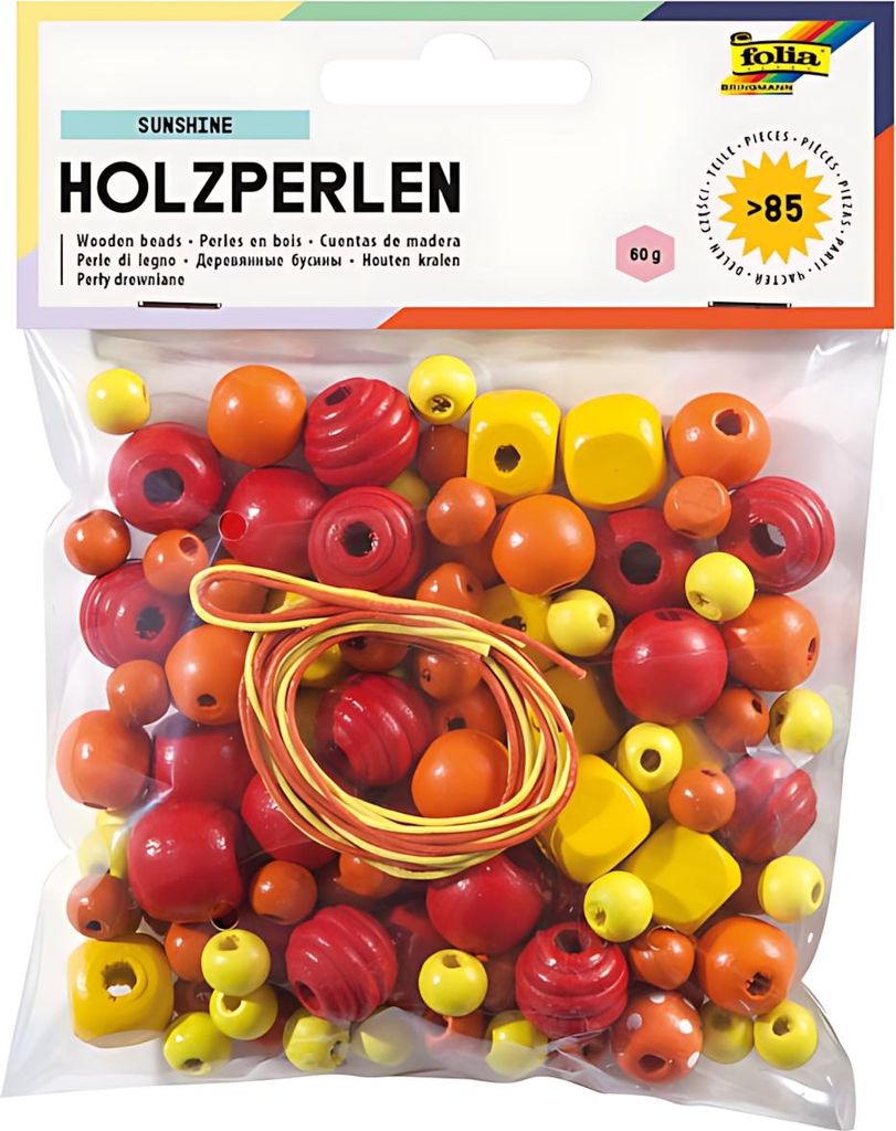 Folia 22971, Perlenset für Kinder, Holz, Orange, Rot, Gelb