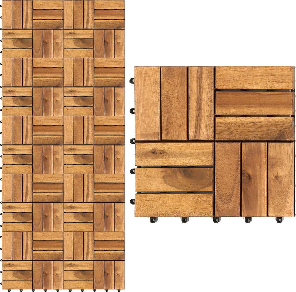 Izrielar 77 Stück Holzfliesen 12-Latten 7 qm, 30x30cm Terrassenfliesen Klickfliesen Balkonfliesen mit Drainagensystem, Wetterfest aus Akazienholz