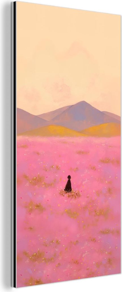 MuchoWow Wanddekoration Metall Metallbild Wandkunst 40x80 cm Blumenwiese - Hügel - Scherenschnitt - Rosa MuchoWow Aluminium Gemälde - Wanddekorat...