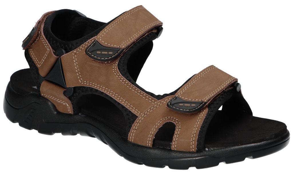 American Club CY194 Herren Leder Sandalen Klettverschluss leichte Sommer Schuhe bequem, Beige 40