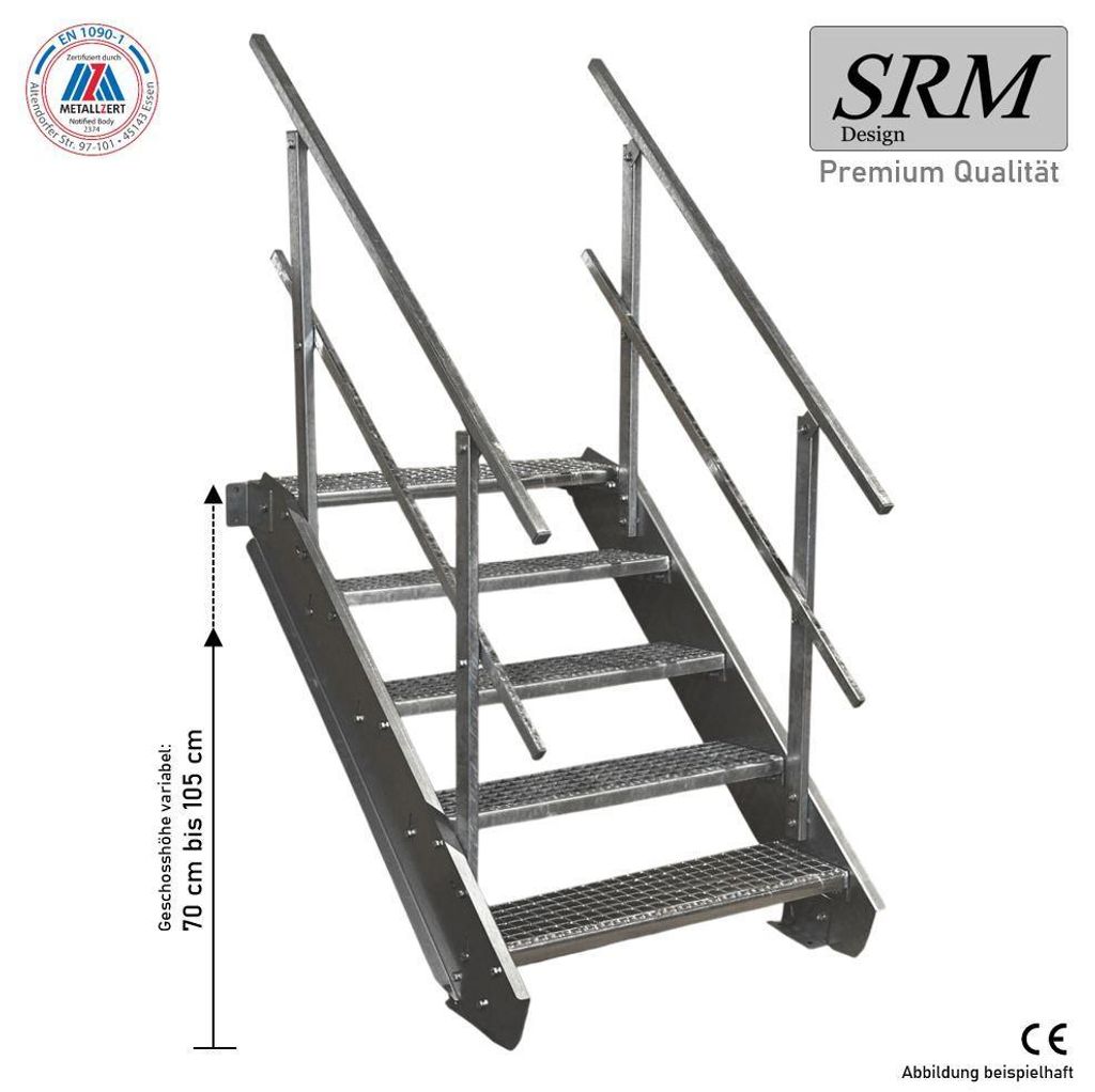 5 Stufen Stahltreppe beidseitig. Geländer Breite 120cm Produktbild 