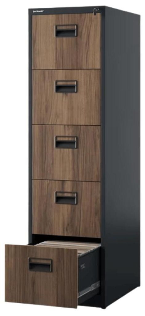 Hängeregisterschrank abschließbar SARA 5 Schubladen mit Schloss | Aktenschrank Büroschrank aus Stahl Metallschrank 163x46x62cm Anthrazit-Nussbaum