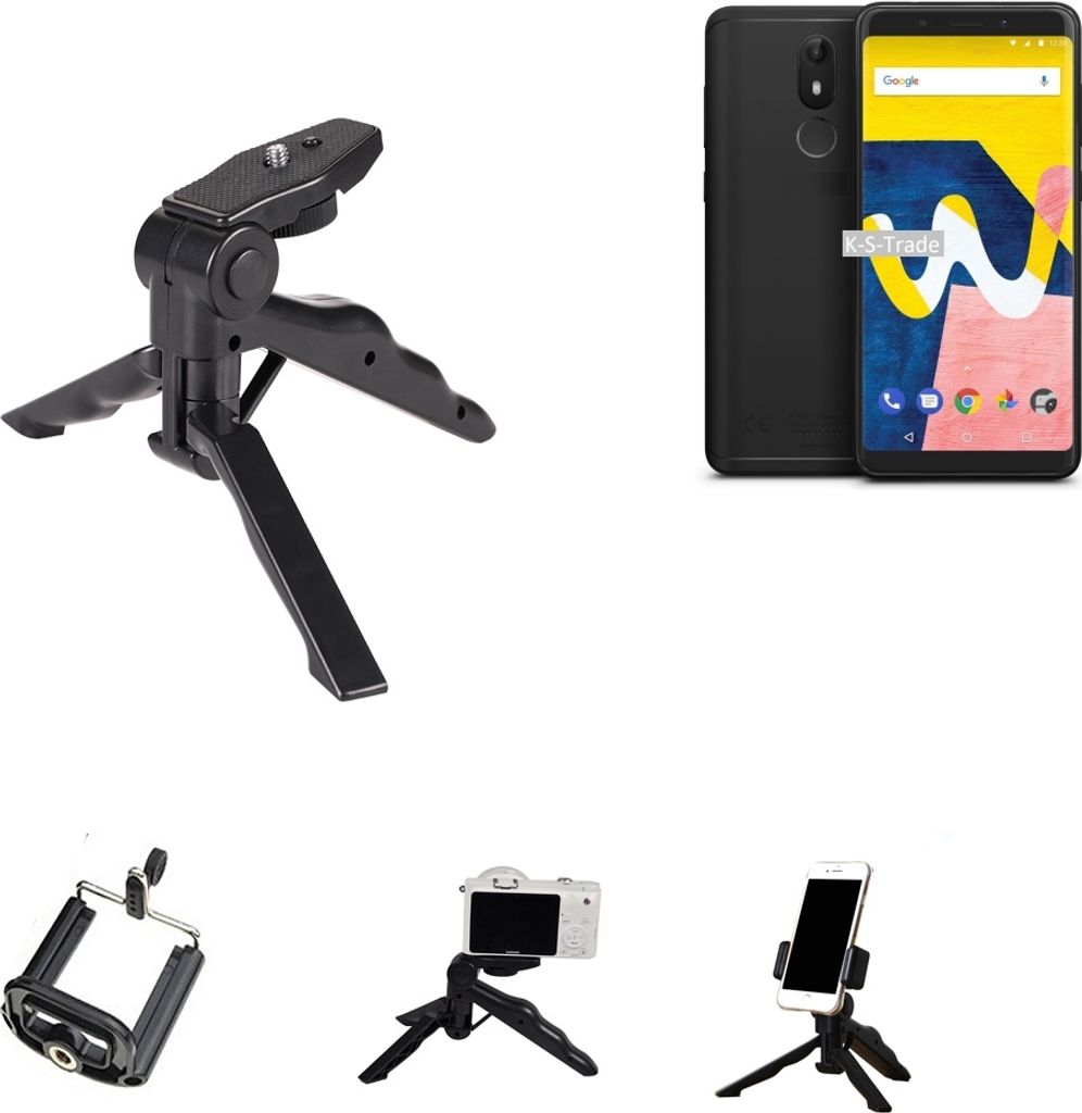 K-S-Trade Stativ Tisch-Ständer Dreibein Handy-Stativ Ständer kompatibel mit Wiko View Lite Mini-Stativ Smartphone Tripod Handy-Stativ aus Plastik