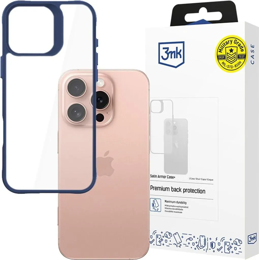 Cover iPhone 16 Pro Max 3Mk Satin Armor+ Blu: Testata Militare