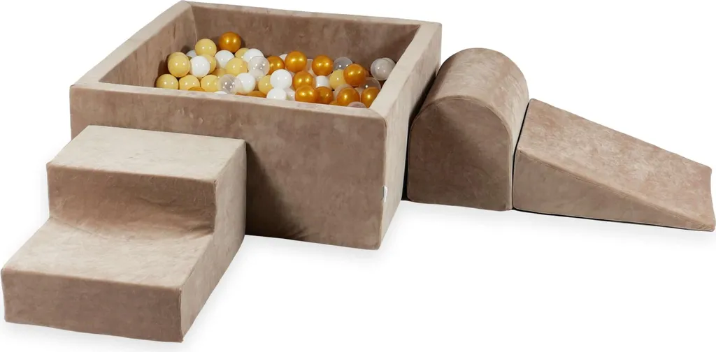 Aire de jeux modulable 90x90 en mousse Velvet Soft Beige et 400 balles