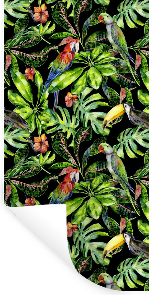 MuchoWow Wandtattoo Wandsticker Wandaufkleber Vögel - Tropisch - Muster 60x120 cm Selbstklebend und Repositionierbar - Selbstklebend - Fototapeten