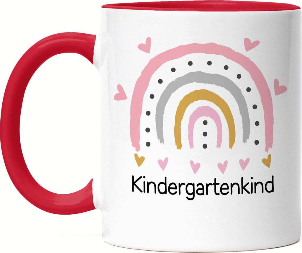 Kindergartenkind Tasse Rot Geschenk Kindergarten Start Kita Rosa Herzen Regenbogen Mädchen