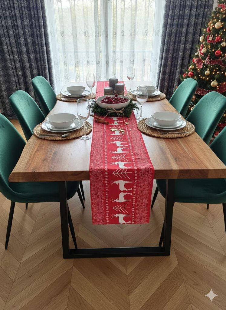Tischläufer 268×34,5 cm Rot Nordic Rentiermotiv – abwischbarer Läufer, pflegeleicht, festliche Tischdeko für Weihnachten & Buffet