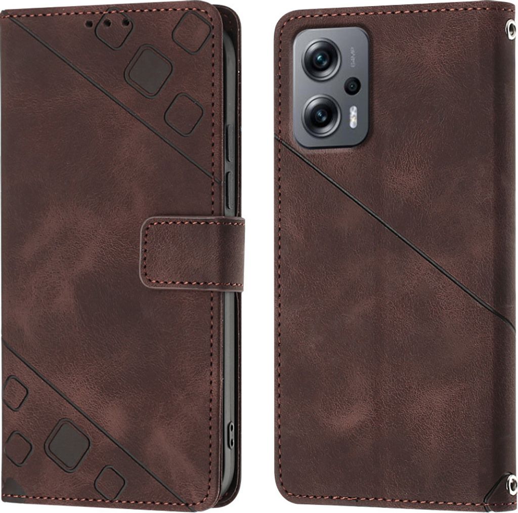 Hülle für Xiaomi Poco X4 GT Prägung Flip Leder Brieftasche Schutzhülle mit Ständer Braun