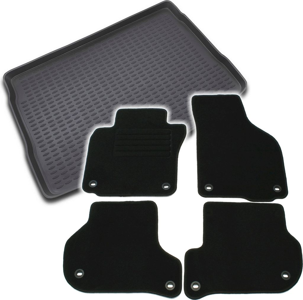 Gummi-Kofferraumwanne + Fußmatten Set für VW Golf 5, Bj. 10/2003-12/2006