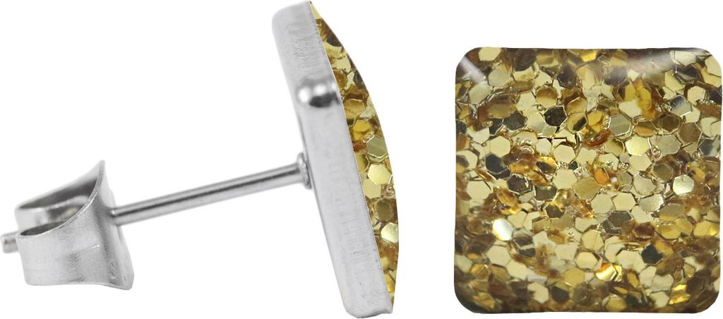 Chirurgenstahl Ohrstecker Glitterline Quadrat Farbe - Gold Größe - 9 mm