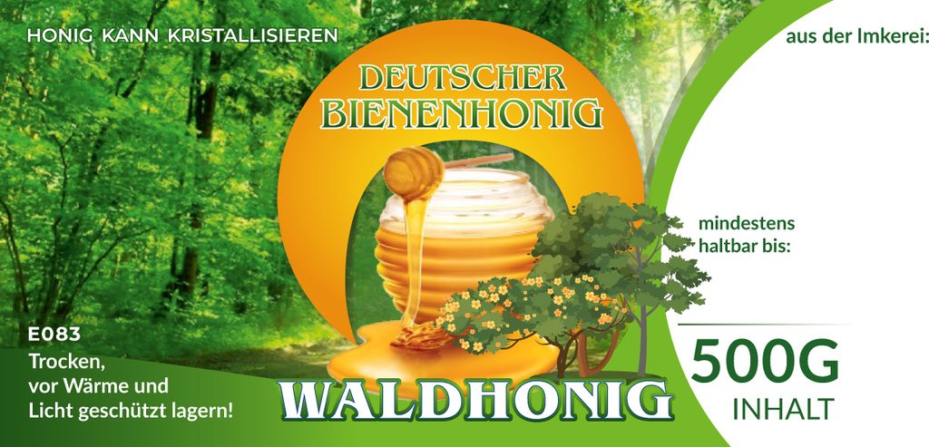 Etiketten bunt für deutschen Bienenhonig WALDHONIG 100Stk/1Pacl