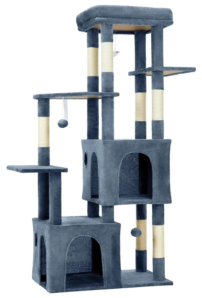 Arbre à chat géant pour grand félin - Aire de jeux 5 niveaux bleu ciel