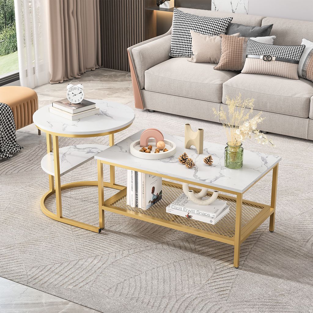 Zweiteiliges Set aus ineinanderpassenden Couchtischen mit Produktbild 
