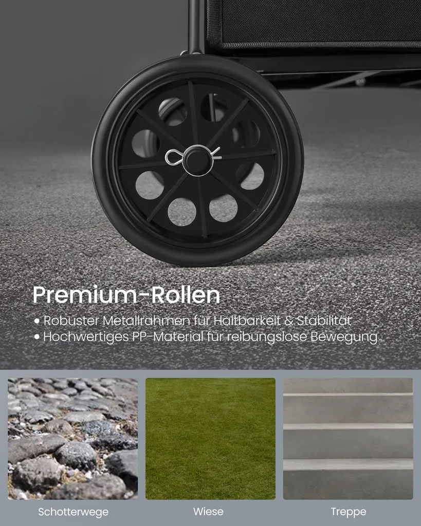 Poussette de marché robuste noire avec roues 360° multidirectionnelles - 4