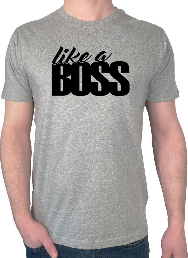 Huuraa Herren T-Shirt like a Boss Spruch XXL Sport Grey Bio Baumwolle Fairtrade Herrenshirt Geschenkidee