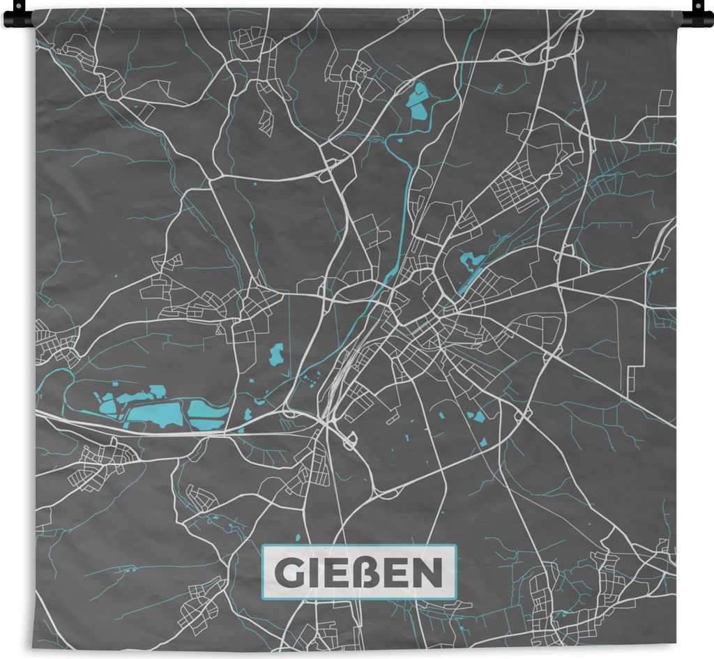 MuchoWow Wandteppich Wandbehang Karte - Stadtplan - Gießen - Deutschland - Blau 90x90 cm Tapisserie Dekoration Wandtuch - Wandaufhänger
